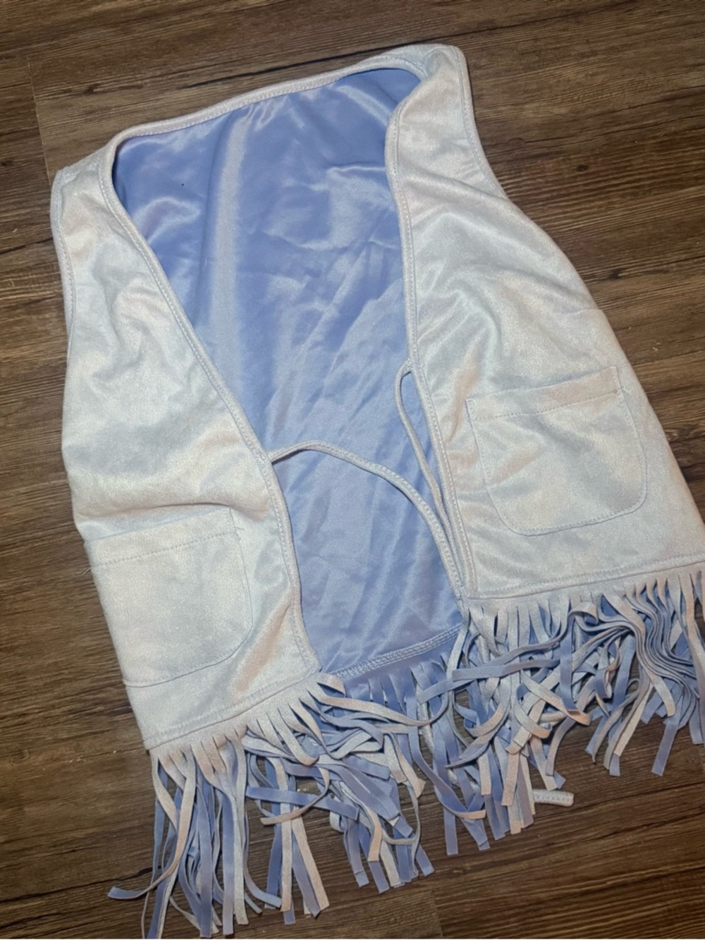 Fringe Suede-Look Vest in Light blue